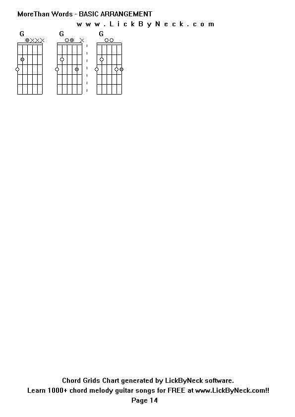 Chord Grids Chart of chord melody fingerstyle guitar song-MoreThan Words - BASIC ARRANGEMENT,generated by LickByNeck software.